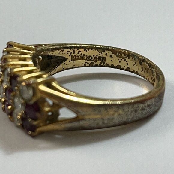 Vintage Estate Ruby Ring Size 7.5 18K Gold Plated Signed GRK Flaws - Picture 13 of 16